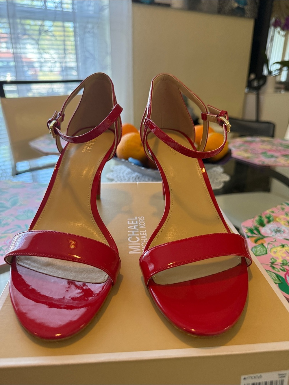 Michael Kors Red Patent Leather Ankle-Strap Heels